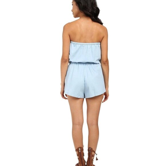 Vans Women's Mars Light Blue Denim Chambray Romper Size Large Removable Straps - Picture 2 of 7